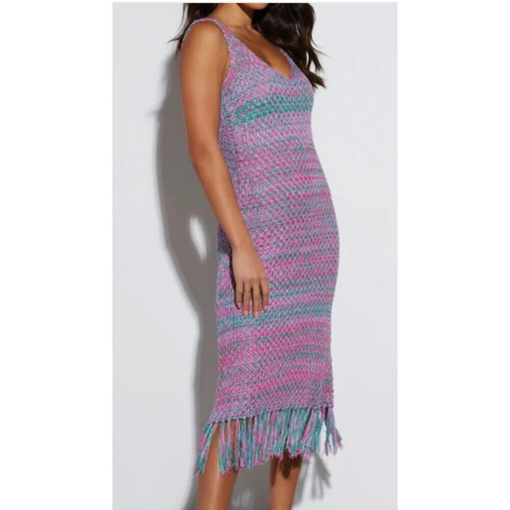 Vici Crochet Knit Fringe Dress Women’s Small Boho Festival